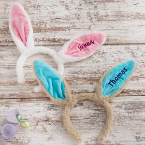 Embroidered Easter Bunny Ear Headband Blue